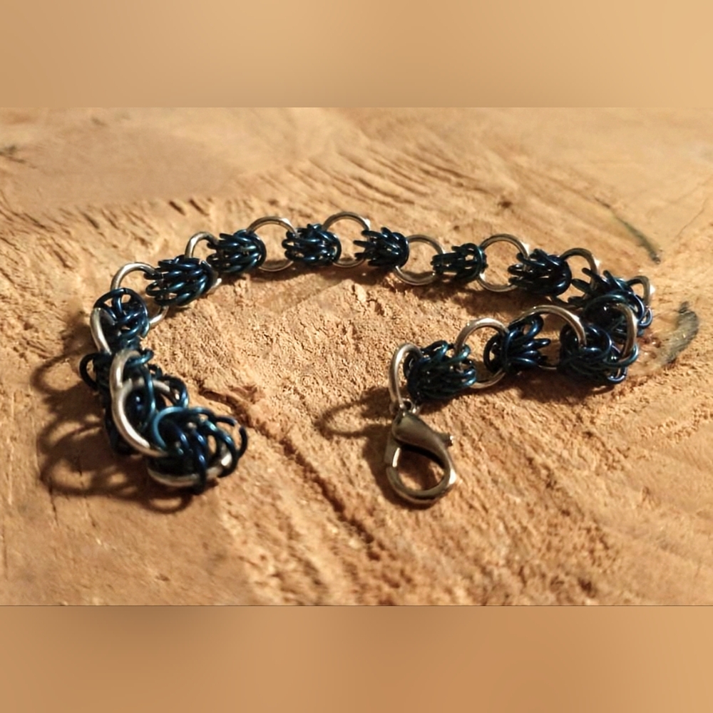 Handmade Blue and Silver Byzantine Chainmail Bracelet